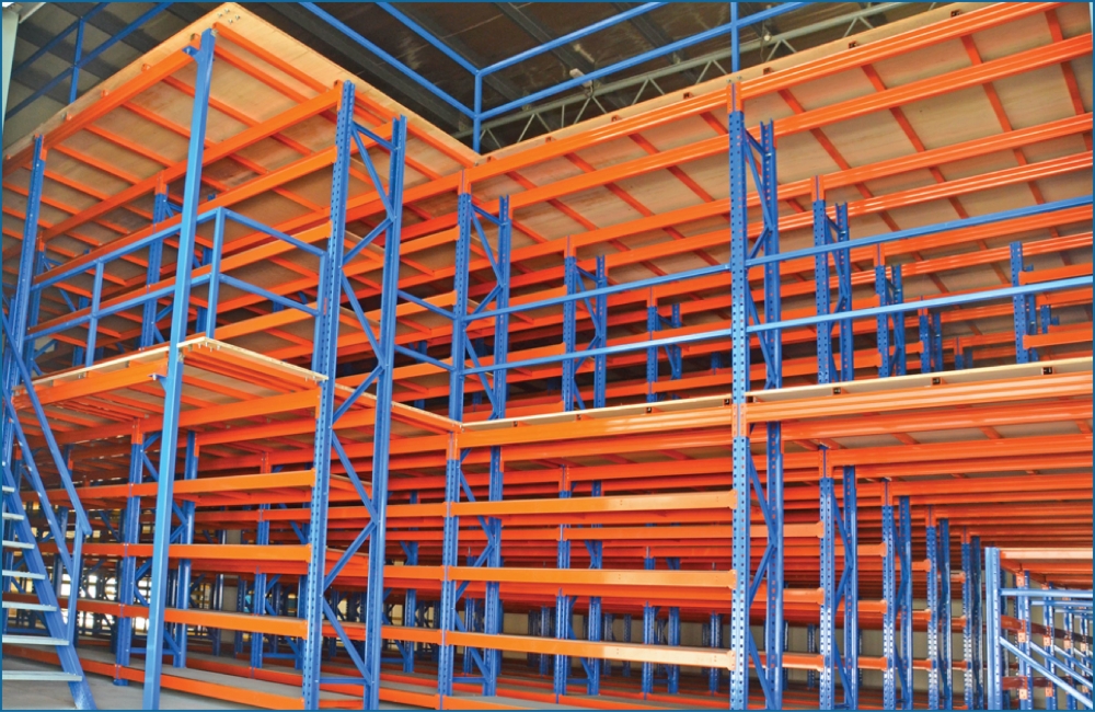 Industrial Mezzanine Floor Systems - Multi-Level Storage Solutions for Warehouse Space Optimization | Shelves and Storage Equipment